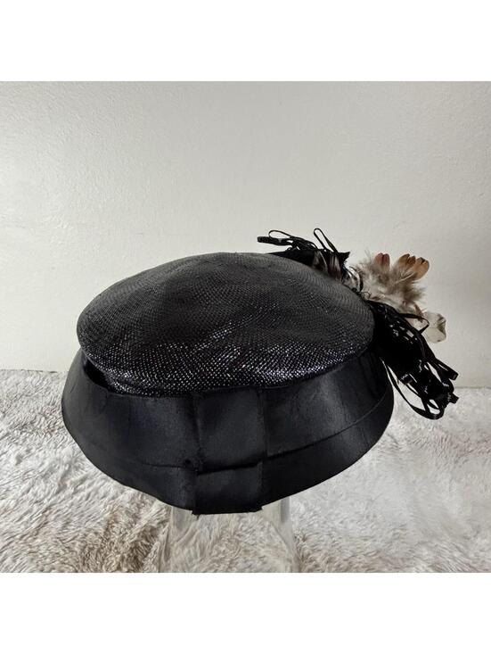Vintage Clover Lane Black Feather Cocktail Hat Pillbox 50s 60s main image 5